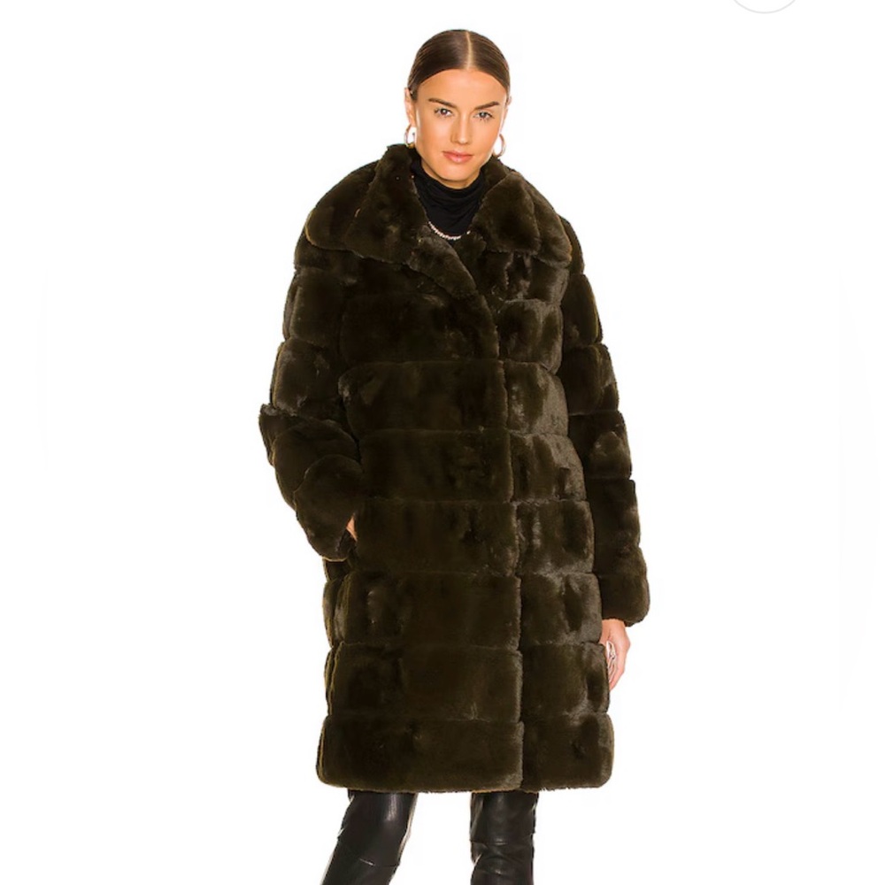 Adrienne Landau faux fur coat dark green